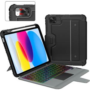 Nillkin Protective iPad A16 11th 10th Gen Case with Keyboard, Portrait/Landscape Modes, Detachable Backlit Keyboard with Larger Trackpad, Camera Cover& Pencil Holder for iPad 11th 2025/10th 2022 10.9"