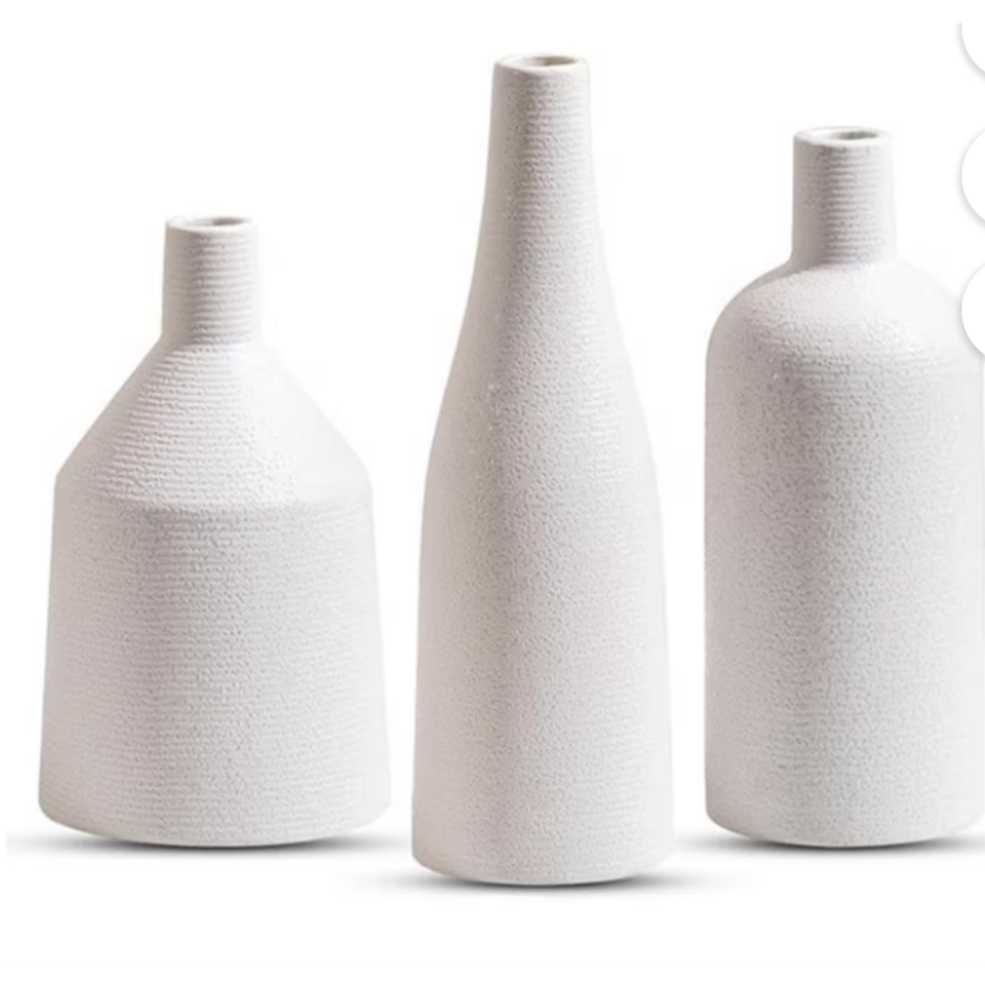 White Ceramic Vase Set of 3, Farmhouse Decor, Modern Minimalist Home Decorative Vase, Kitchen, Bedroom, Office, Living Room, Bathroom, Shelf Centerpiece Table, Bookshelf Decorations, Ideal Gift