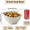 60oz Large Ceramic Salad Bowl with Acacia Wood Utensils, 10" Oval White Serving Bowl for Soup, Pasta, Fruit, Snacks Mixing Bowls for Entertaining, Party, Kitchen, Dinner Housewarming Gift