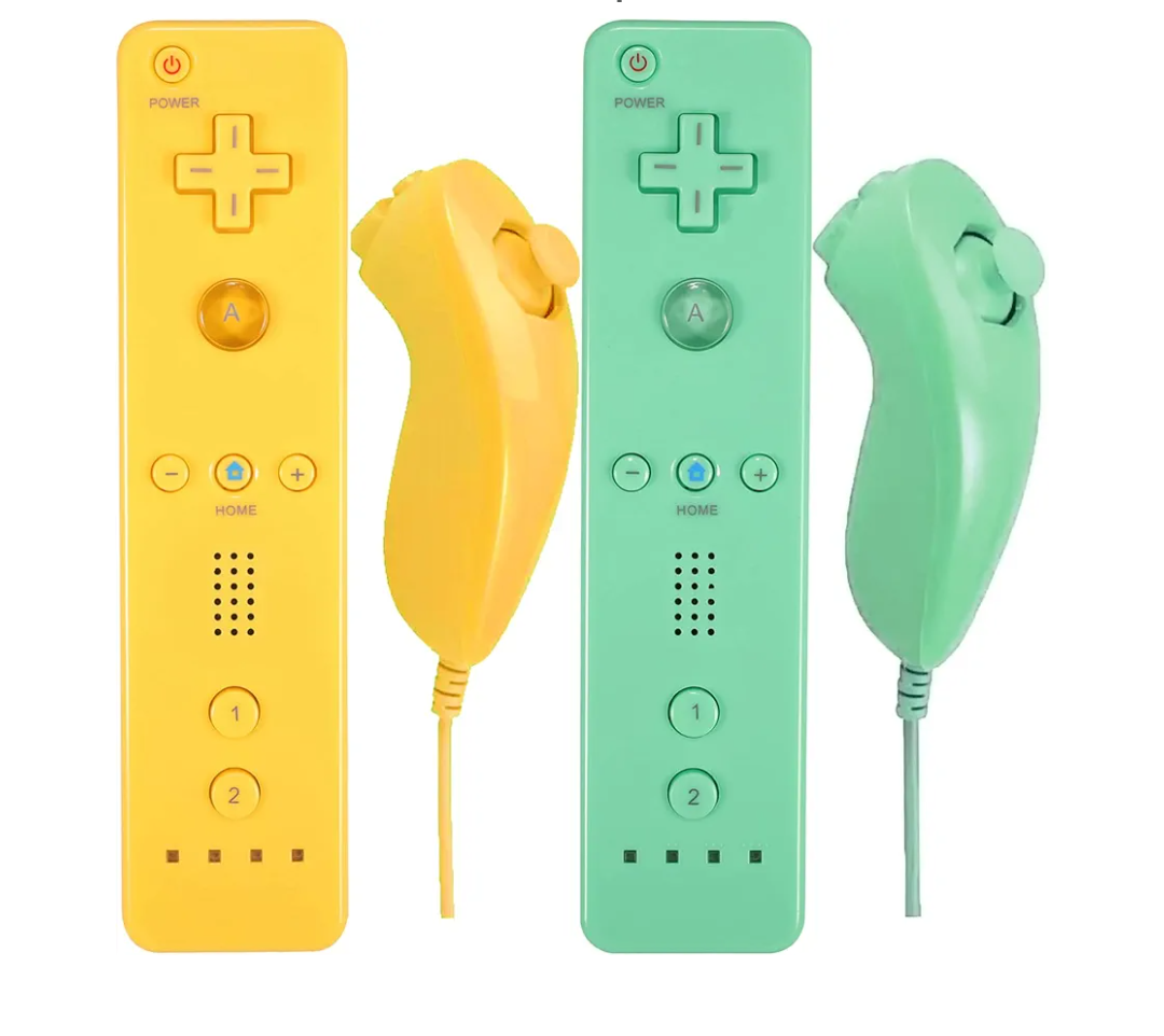 Controller for Wii and Nunchuck Wireless, Remote Controller Compatible for Wii Wii U Console, with Silicone Case and Wrist Strap – Yellow and Green