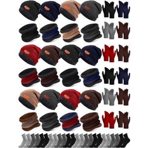 Toulite 48 Pcs Winter Hats Gloves Scarves Socks Set Fleece Lined Beanie Caps Neck Gaiter for Women Men Homeless Bulk