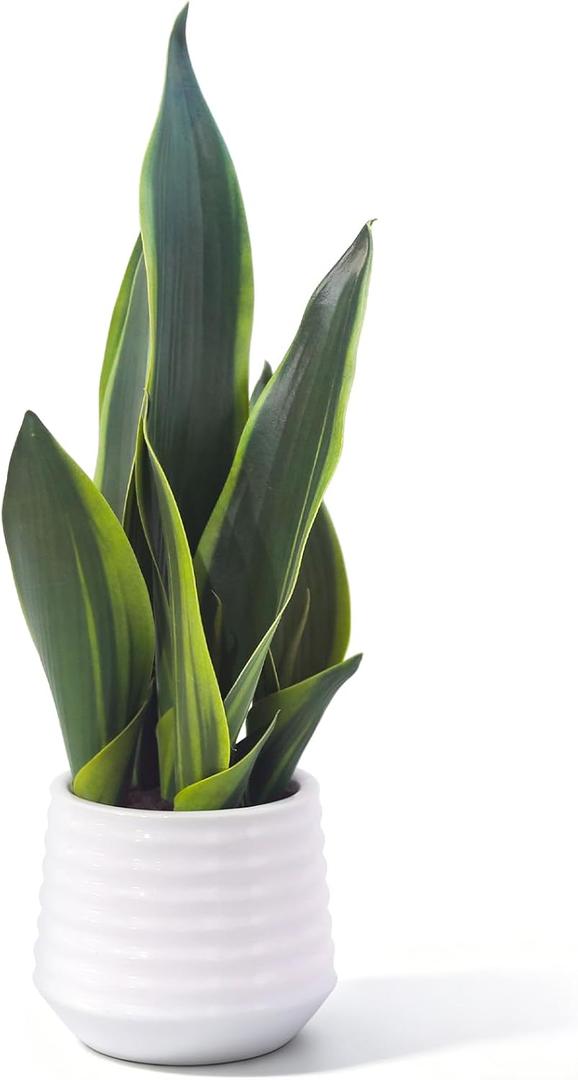 Artificial Snake Plant Potted, 15" Faux Plant, Suitable for Home Office Living Room Window Sill Indoor Decor Housewarming Gifts