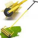 Upgraded 20 Inch Lawn Aerator Tool  Manual Rolling Lawn Core Aerator with 2.4 Steel Spikes, Welded Spike Strip & T-Handle  Yard Soil Aeration for Grass, Garden, Lawn Care (Yellowish-Black)