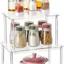Nuoex Clear Acrylic Cabinet Organizer Shelf, Set of 2 Spice Rack Organizer for Kitchen, Countertop Desk Organizers Display Riser Shelves, Stackable Kitchen Cabinet Shelf, Pantry Storage