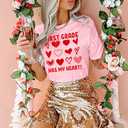 Teacher Shirts for Women-Hello Kindergarten Teacher Short Sleeves Teaching Life Shirt Rainbow Heart Tee Tops (Pink, XL)