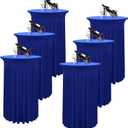 6 Packs Round Cocktail Table Skirt 32"x 43" Spandex Stretch Cocktail Tablecloth with Wavy Drapes, Royal Blue Spandex Fitted High Top Table Covers for Wedding Bar Party Birthday Banquet Tables