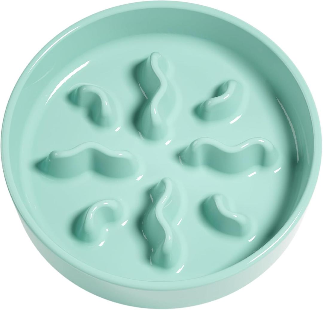 Ceramic Slow Feeder Dog Bowls Small Breed, 0.5 Cups Dog Food Dish for Fast Eaters, Puzzle Bowl for Small Dogs and Cats, 5.5 Inch-Turquoise