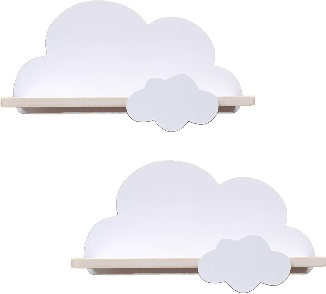 2Pcs Cloud Floating Wooden Shelves Wall Mounted Storage Display Shelves for Bedroom Wall Decoration Space Saving Wall Shelves for Home Decor and Storage Organization, White