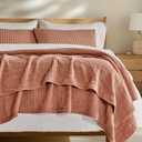 EVERGRACE Cotton Coverlet Set Full Queen Size 3 Pieces, Lightweight Soft Ribbed Matelassé Bedspread Quilt Set, Cozy Oversized Quilted Bedding Set with 2 Pillow Shams for All Seasons, Clay