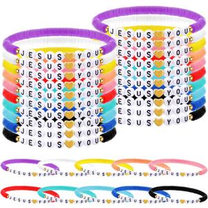 Landical 30 Pcs Easter Jesus Loves You Bracelets Bulk Friendship Bracelets Colorful Christian Jesus Bracelet for Kids Men Women Religious Wristbands Easter Hunt Gift Church(Rainbow)