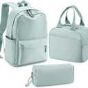 Cunno 3 Pcs School Backpack for Teen Girls Bookbags Kids Set with Lunch Box and Pencil Case College Laptop Casual Backpack(Matcha Green)