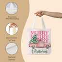 NATSUNO Pink Christmas Canvas Tote Bag, Coquette Christmas Tree Pickup Truck Canvas Tote Bag for Women, Preppy Xmas Winter Holiday Reusable Grocery Bags Shopping Bags