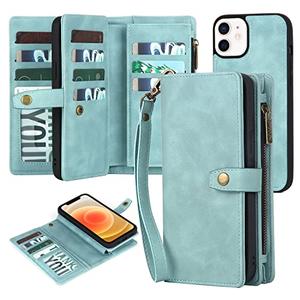 TwoHead for iPhone 12/12 Pro Wallet Case with Card Holder & Detachable Magnetic Phone Case,Leather All-Round Protection Phone Cover for Women/Men,6.1IN,Blue