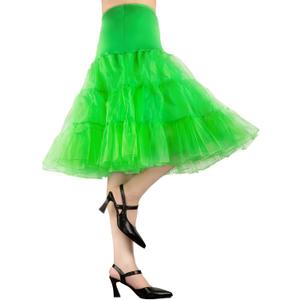 1950s Vintage Knee Length Crinoline Petticoats For Women Tulle skirts for under dresses 50s Clothing (Green, M)