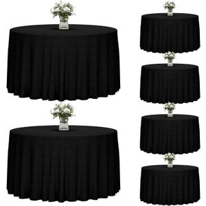 Fixwal 120 Inch Black Round Tablecloth, 6 Pack Round Table Cloth Polyester Fabric Washable Table Covers for Wedding, Party, Banquet, Dining, Birthday Events