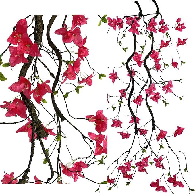 70 Inches Bougainvillea Tree Vines Artificial Flowers Rattan Branches with Silk Bougainvillea Long Trunk Hanging Liana for Home Wedding Garden Wall Background Decor (Bougainvillea Vine - Pack of 2)