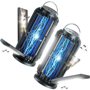 TYPEC Bug Zapper 2 Pack, Solar Bug Zapper with 3 Solar Charging Panels, IP65 Waterproof Mosquito Zapper, 4200V Mosquito Zapper with LED Light, Outdoor Indoor AUTO ON/Off