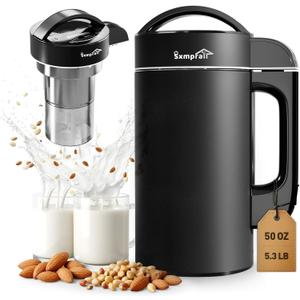 304 Stainless Steel Almond Milk Maker Machine (Built-in Filter) 50oz 6-7 Cups Per Batch, 8-IN-1 Cooking Blender Make Plant Based Nut Milk, Soy Oat Milk, Soup & Juice, Automatic Cleaning (Black)