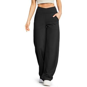 G4Free Wide Leg Pants for Women Loose Yoga Pants with Pockets Petite/Regular/Tall Stretch Casual Lounge Pants (Large, Black)