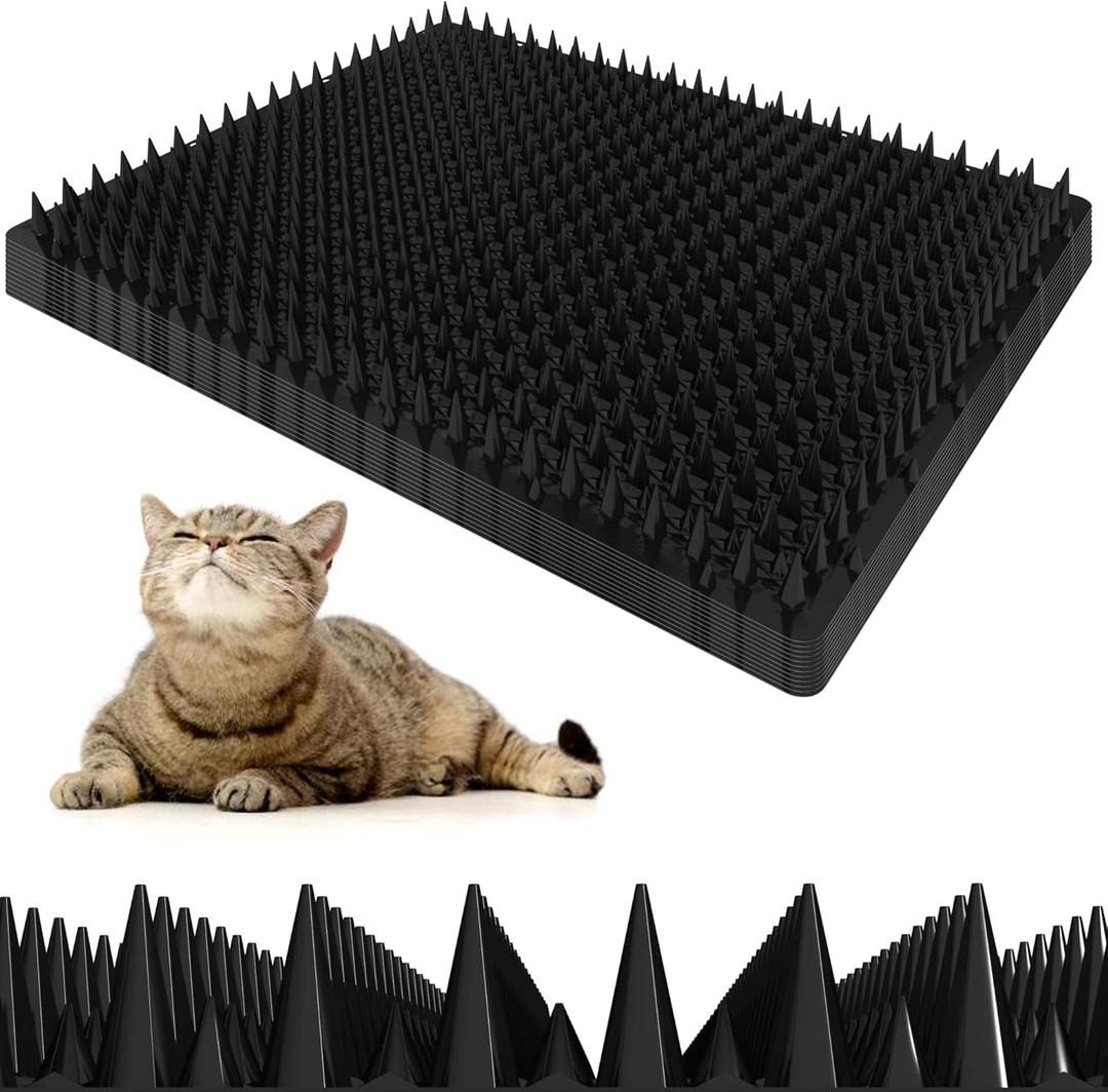 Petfolio 12 Pack Upgraded Black Cat Repellent Mat - 16" x 13" Scat Mat for Cats Has Uneven Spikes is an Effective Scat Mat for Dogs, Cats Repellent Outdoor & Indoor to Deter Cats, Dogs & Small Animals