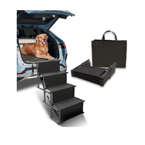 Dog Stairs for Large Dogs - Extra Wide Dog Steps for Car Big Size, SUV & Trucks - Glow in The Dark Marking - Foldable Dog ramp for Car - Non-Slip Surface - Dog ramps for Large Dogs - 4 Steps