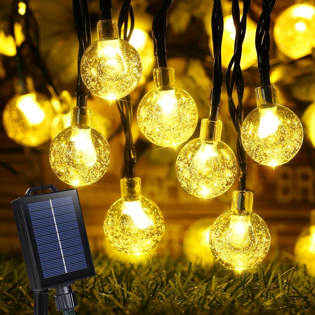 Joomer Solar Powered String Lights,39FT 60 LED Outdoor Solar String Lights Crystal Ball Lights 8 Modes Globe Lights for Garden, Gazebo, Porch, Lawn, Patio, Tree Decor (Warm White)