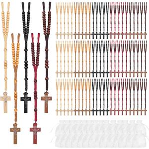80 Sets Wooden Rosary Beads Bulk Wood Catholic Rosaries Jesus Holy Cross First Communion Wood Carved Rosary with Organza Bags Religious Rosaries Catholic Baptism Church Present for Men Women Supplies