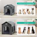 Dog House Indoor Outdoor Dog Kennel with Cushion for Small Medium Dogs Cats, Cozy Cooling Cat Nest Puppy Cave Sofa Pet Products Easy Assembly Grey, L w/Door Curtain: 27.6" L x 21.3" W x 26.8" H