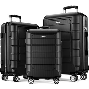 SHOWKOO Luggage Sets Expandable PC+ABS Durable Suitcase Double Wheels TSA Lock Black (20in/24in/28in)