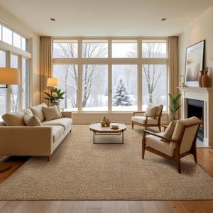 Softlife 5x7 Rugs for Living Room Faux Jute Area Rug Washable Modern Bedroom Rugs Large Non-Slip Farmhouse Floor Carpet for Dining Room Hallway Office Kitchen Entryway, Brown