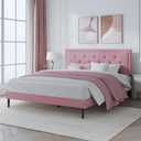 Queen Size Platform Bed Frame with Upholstered Velvet Headboard, Button Tufted & Rivet Design, Mattress Foundation with Wooden Slat Support, No Box Spring Needed, Noise Free, Easy Assembly