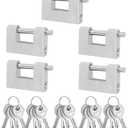 5 Pcs Heavy Duty Lock with Stainless Steel Keys Silver D Shaped Padlock for Garage, Motorbike, Shipping Container, Warehouses and Iron Doors