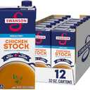 SWANSON S 100% Natural Unsalted Chicken Stock, 32 Oz Carton (Pack of 12) Best By Oct 1 2026