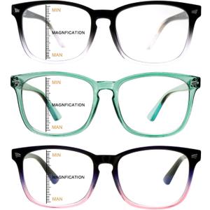 3 Pack Progressive Multifocal Reading Glasses for Women Men Blue Light Blocking Computer Glasses Spring Hinge Readers(3 Mix C3, 3.00)