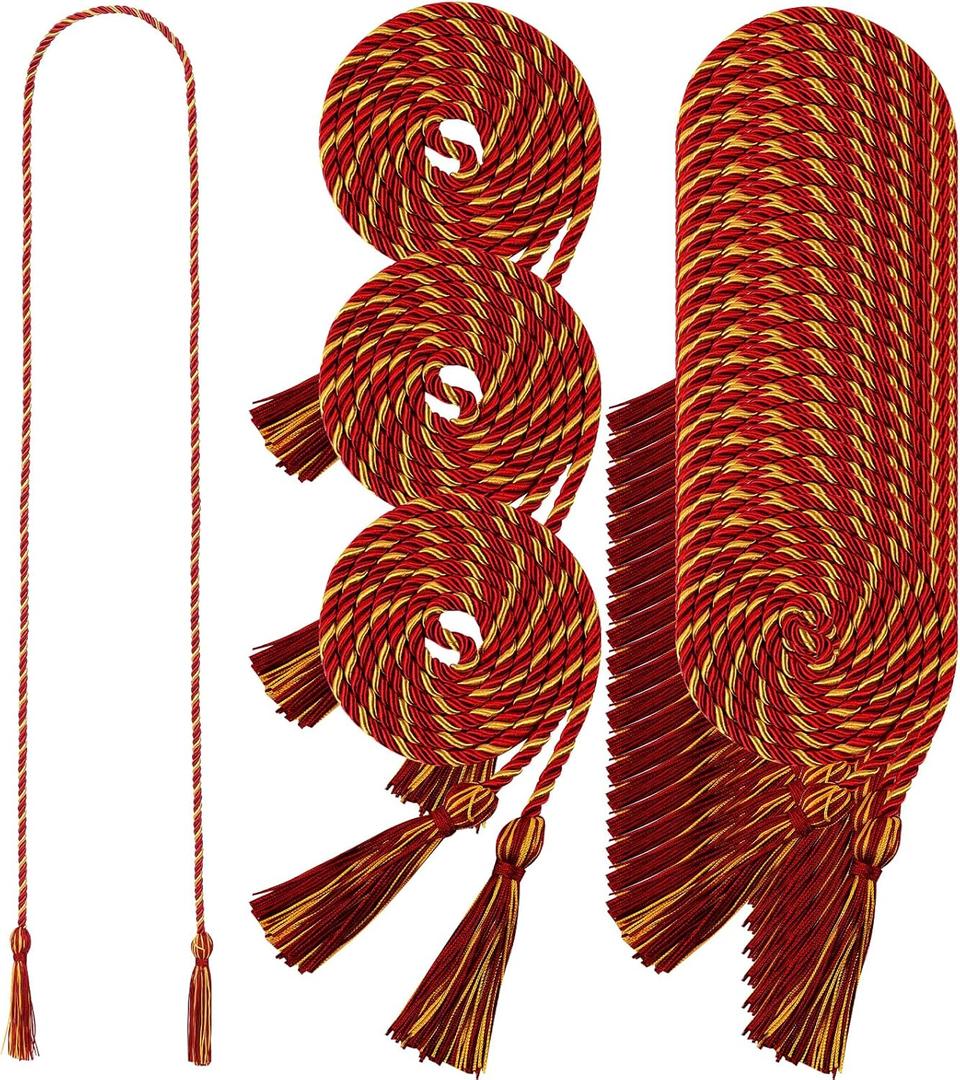 24 pcs Graduation Honor Cords 68" Grad Braided Honor Cord with Tassel Honor Rope Grad Cords Bulk for Graduation Students Bachelor Master Doctoral Gown Grad Decor (Burgundy and Gold)