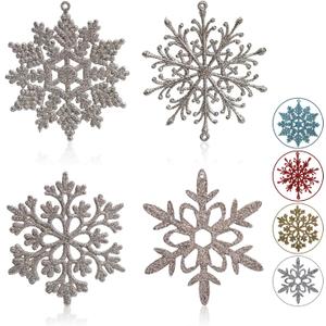 Christmas Snowflake Ornaments, 40pcs Glitter Snowflakes Christmas Decorations Champagne Gold Hanging Decorations for Xmas Tree Gift for Holiday and Party