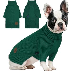 cyeollo Dog Sweater Pullover Turtleneck for Dogs, Classic Knitwear Fall Winter Cold Weather Dog Clothes Warm Pet Apparel Small Medium Large Dog Sweaters, Green S