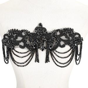 NBEADS Handmade Beaded Rhinestones Applique for Clothes, Black Crystal Beaded Applique Rhinestone Fringe Patch Trim for Sewing Crafts Wedding Party Decoration Bridal