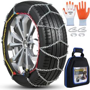 Auto-Trac Snow Chains for Car Tires Passenger Emergency Tire Chains for SUV and Car, Set of 2