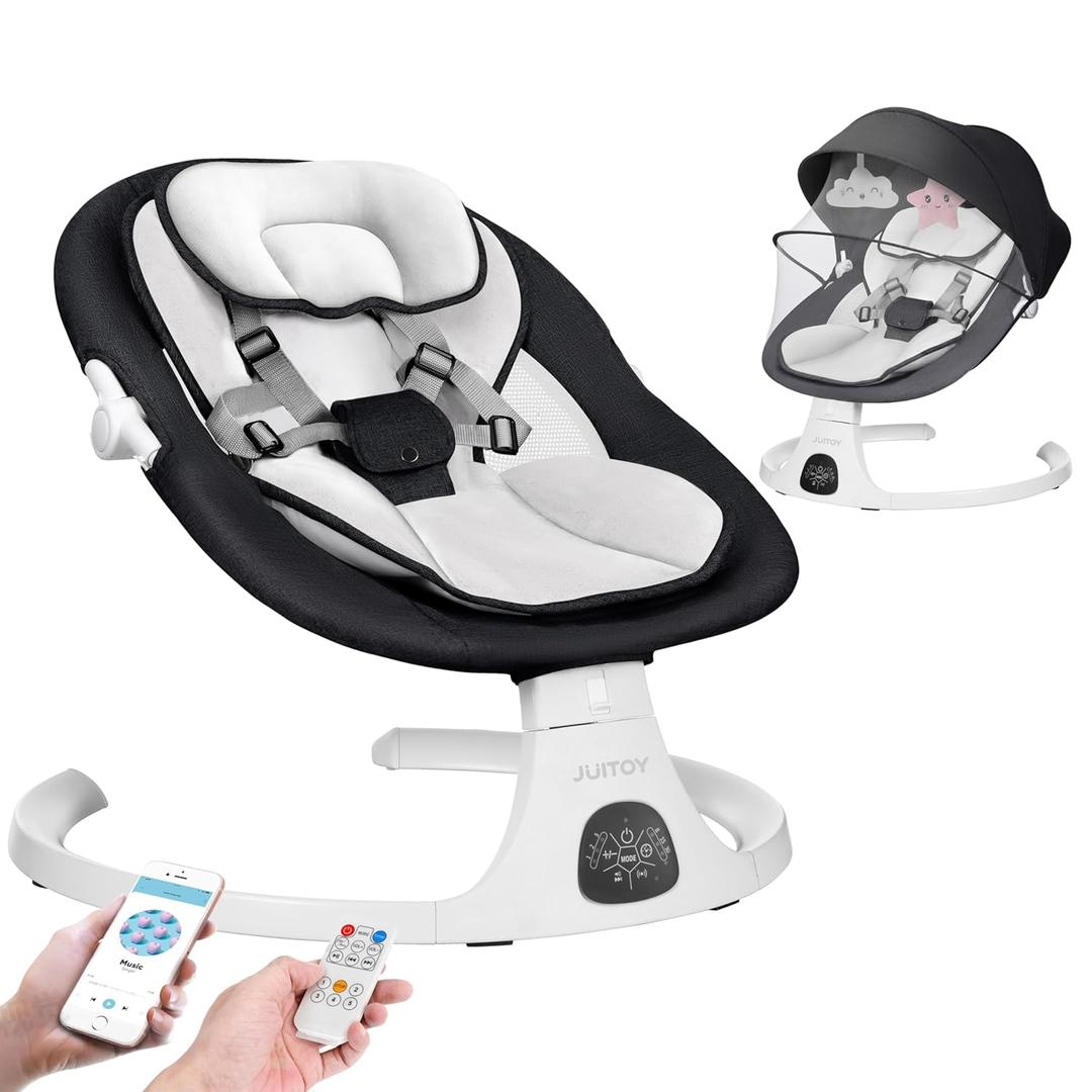 Electric Baby Swings for Infants to Toddler Baby Swing with 5-Speed 3-Seat Positions 5-Point Carabiner,with Bluetooth Music 10-Preset Melodies