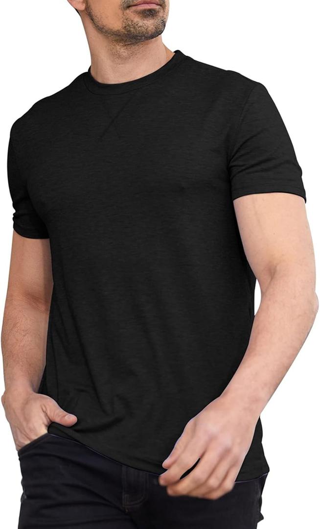 Men Soft T-Shirt Casual Short Sleeve Lightweight Basic Tee Shirts Big & Tall (X-Large Tall, Black)