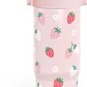 SANDJEST Strawberry Stainless Steel Straw Lid Tumbler 30oz with Carry Handle for Women Girls, Insulated Travel Coffee Cup, Gift for Sports Workout Christmas Birthday