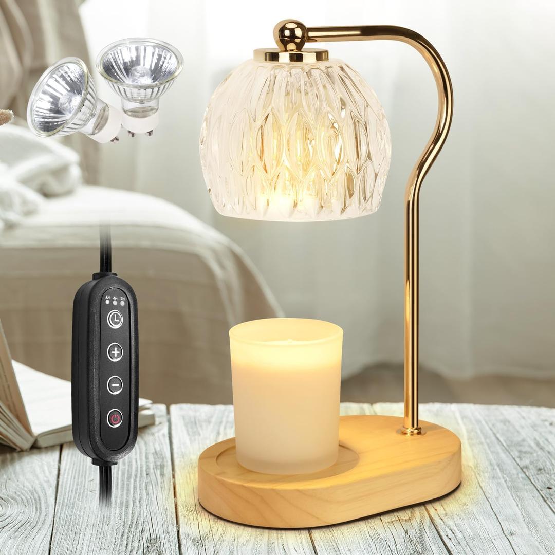 Soilsiu Candle Warmer Lamp with Timer, Dimmable for All Scented Candles, Warmer with 2 x 50W Bulbs for Home Decor Winter (Wood)