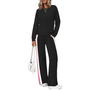 XIEERDUO 2 Piece Sets for Women Fall Fashion Must Have Teachers Airport Outfits 2025 Winter Clothing Lounge Sets Sweatsuits (Medium, Black Pink)