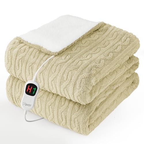 Homemate Electric Heated Blanket Twin - 62"x84" Heating Bed Blankets Throw with 10 Heating Levels 8 Hours Auto Off Fast Heating Over-Heated Protection Ultra Soft Warm Flannel ETL Certified