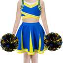 QIKUBI Girls Cheerleader Costume Halloween Cheerleading Uniform Outfit with Accessories for Kids (10T, Blue)