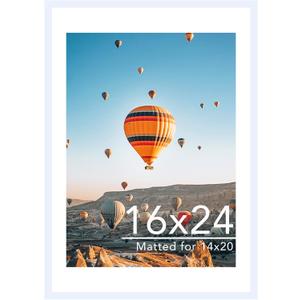 JCJMY 16x24 Picture Frame with Mat for Poster Photo and 40x60 cm Canvas, Display 14x20 with Mat or 16 x 24 without, Wood 16 by 24 Wall Gallery Poster Photo Frame, White