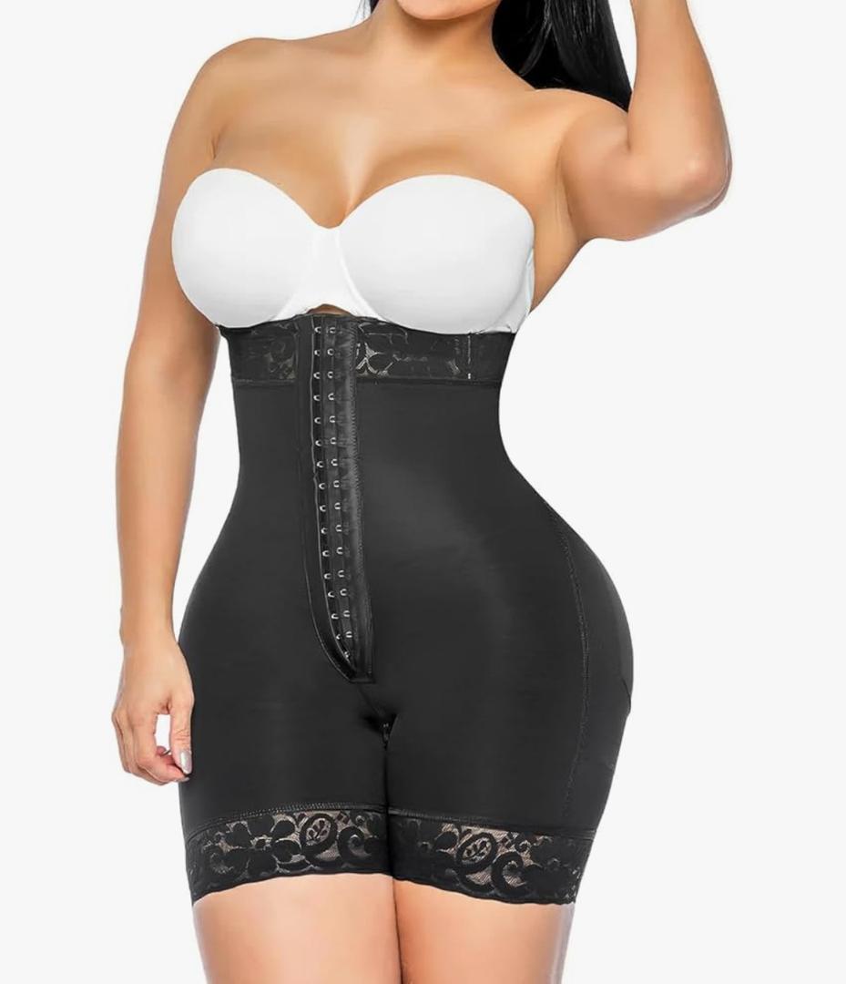 YIANNA Tummy Control Shapewear for Women Strapless Fajas Colombianas Body Shaper Shorts Butt Lifter with Zipper Crotch M