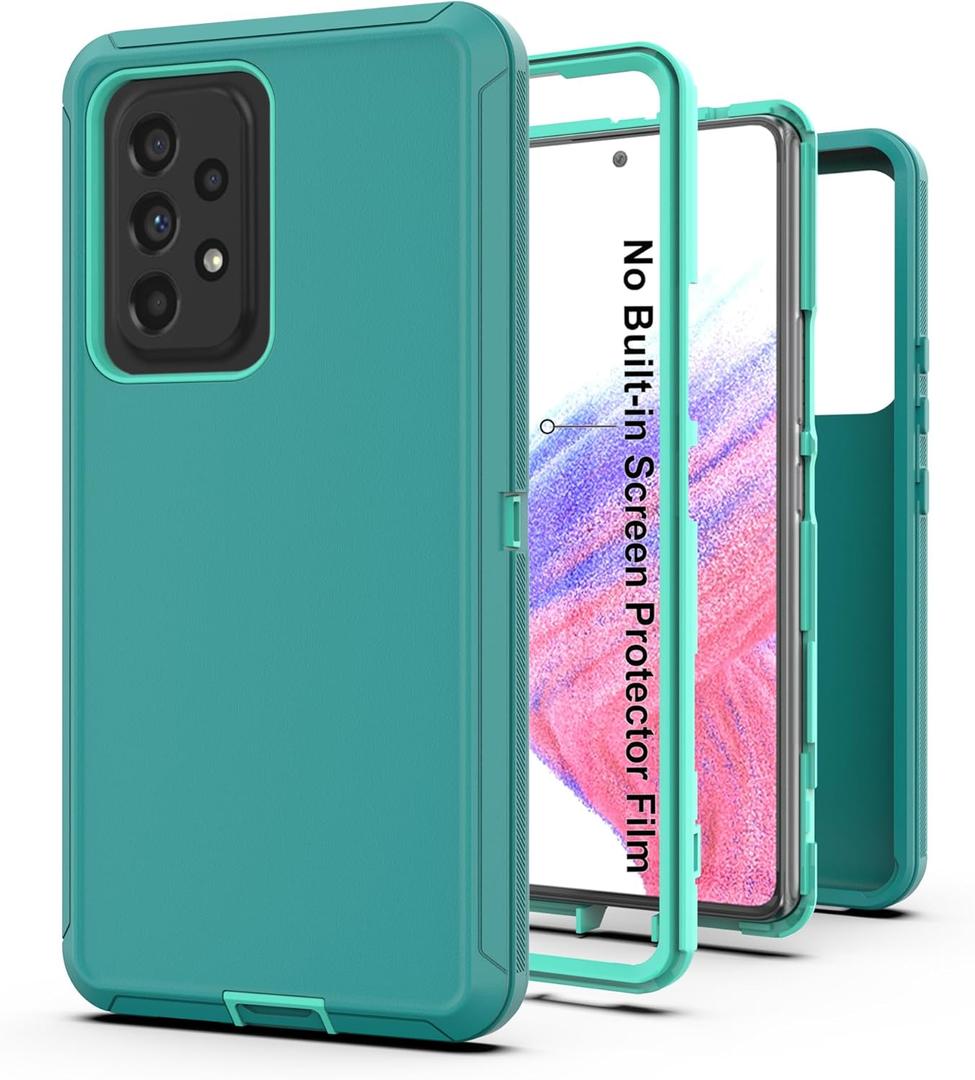 for Galaxy A53 5G Case, Heavy Duty Protective Case with [3 in 1] Rugged Rubber Shockproof Protection Cover for Samsung Galaxy A53(Blue/Azure)