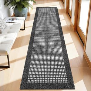Ileading Black Runner Rugs for Hallway 2'x8' Non Slip Farmhouse Long Kitchen Floor Mats with Rubber Backing Absorbable Throw Rugs Machine Washable Indoor Decor Carpet for Corridor Petmat Entryway